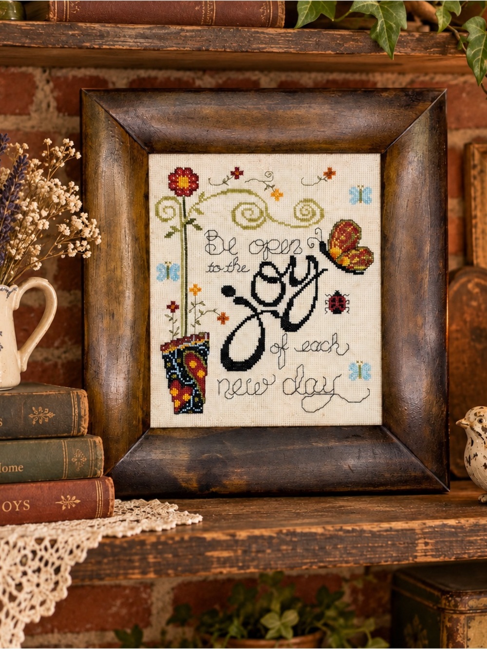 Wood Framed Hand Made Cross Stitch Wall Art